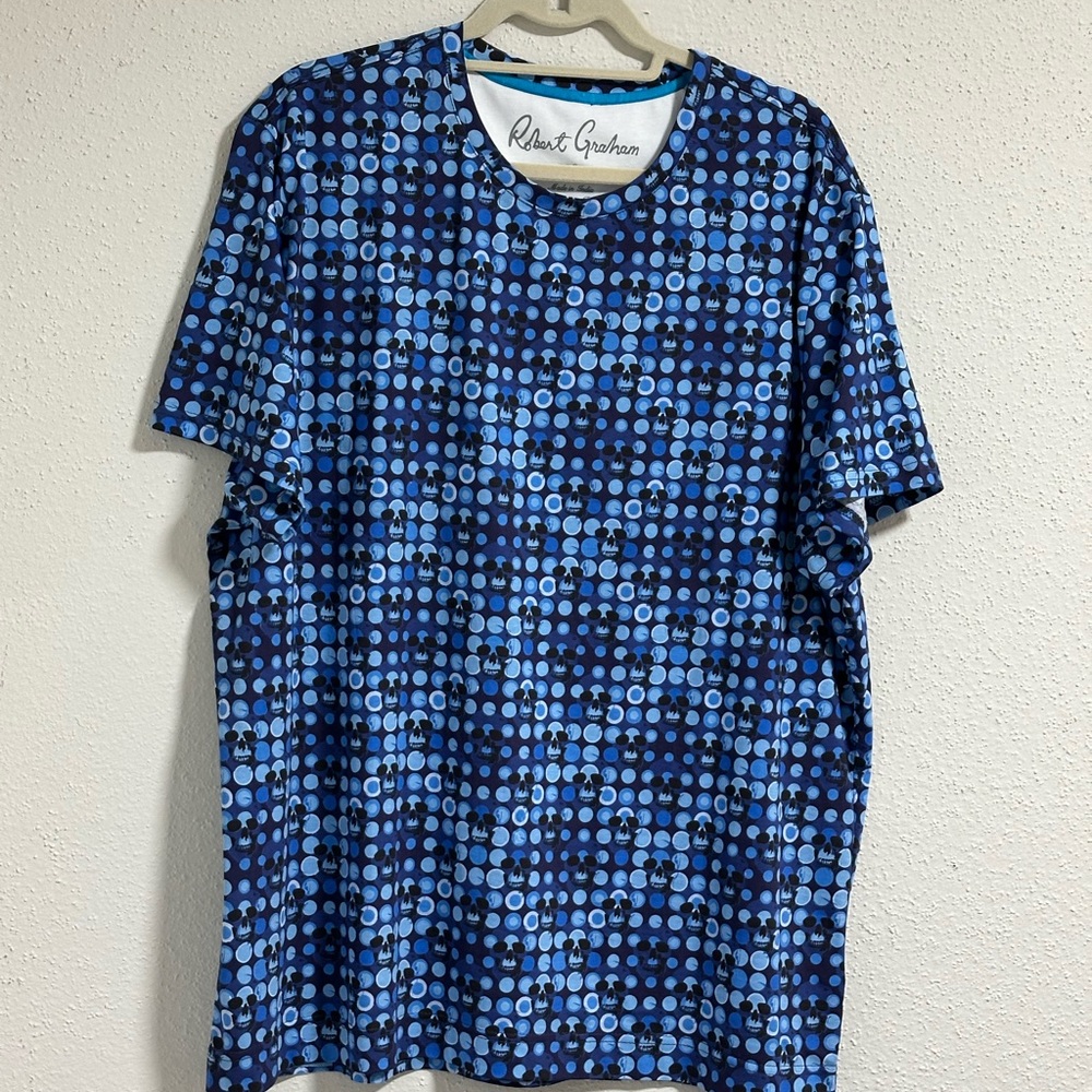 Robert Graham Blue Geometric skull T-shirt Size XL $128 new. this is preowned - Picture 3 of 13